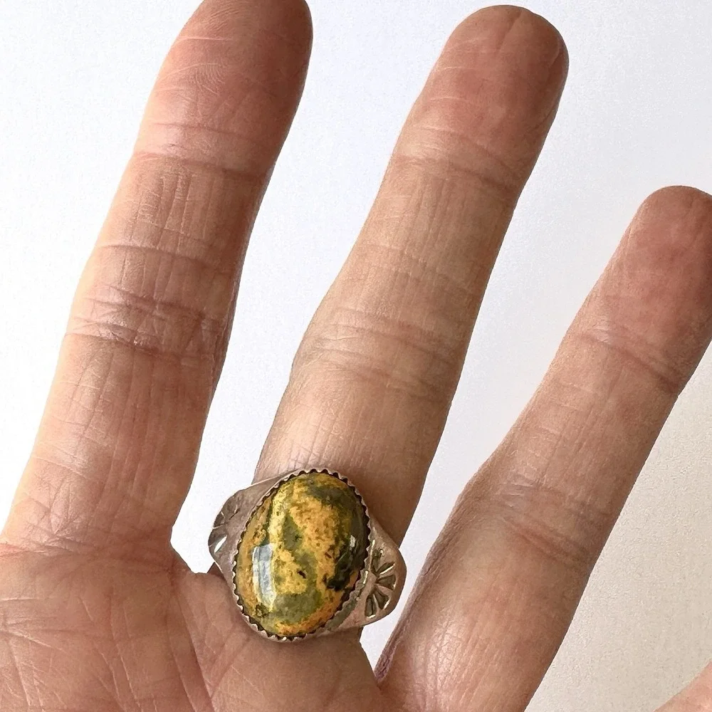 Navajo Bumblebee Jasper Mens Ring Sz 9.5 Annie Lincoln‎ Sterling Handmade Band